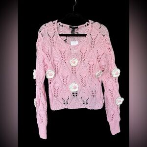 Forever 21 Pink Floral Crochet Sweater Size Large (NWT)